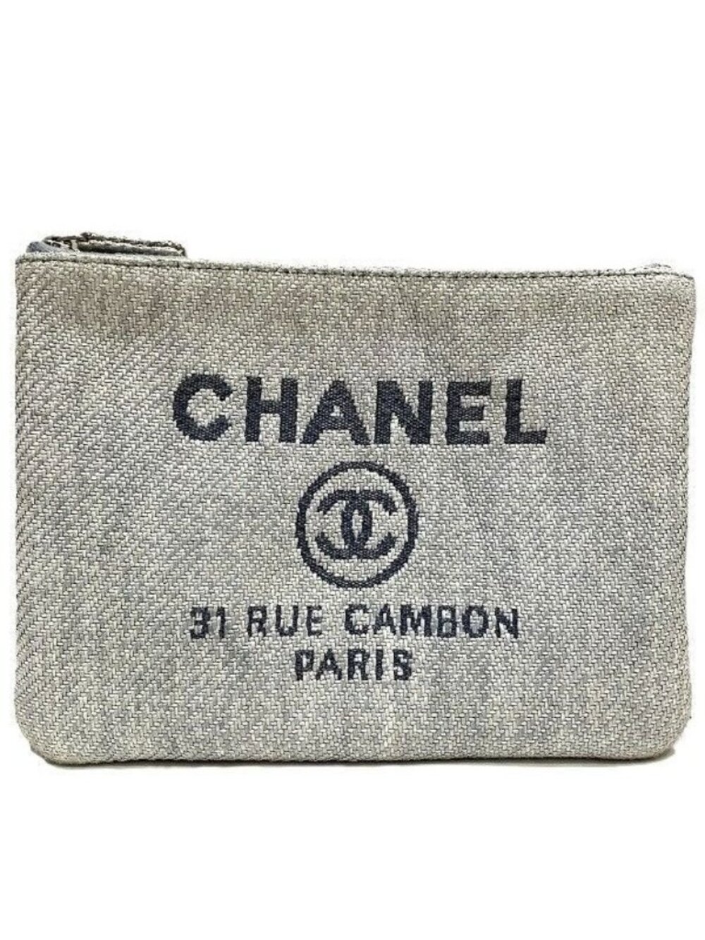 Chanel Deauville Pouch Raffia Light Gray